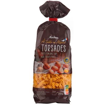 Auchan Terroir Pâtes Torsades d'Alsace aux oeufs frais blé français IGP, 250g