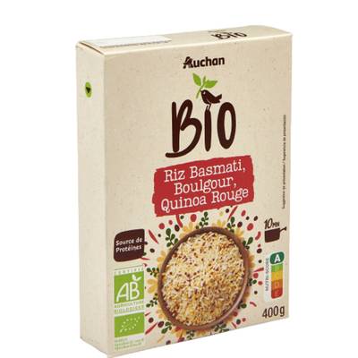 Auchan BIO Riz basmati boulgour quinoa rouge Bio en vrac, 400g