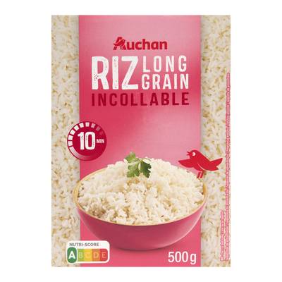 Auchan Riz long grain incollable 10 min en vrac, 500g