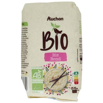 Auchan BIO Riz Rond Blanc pour dessert Bio en vrac, 500g