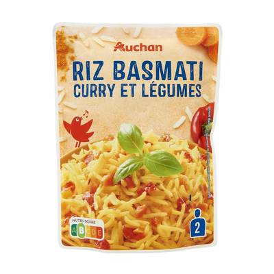 Auchan Riz basmati au curry et légumes en sachet micro-ondable, 250g