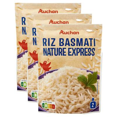 Auchan Riz basmati nature en sachet micro-ondable, Lot de 3x250g
