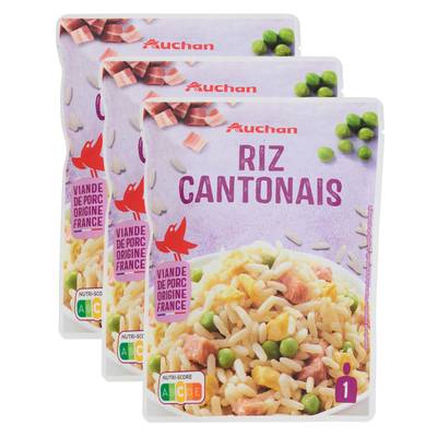 Auchan Riz cantonais en sachet micro-ondable, Lot de 3x250g