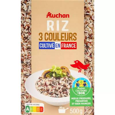 Auchan Riz 3 couleurs cultivé en France en vrac, 500g