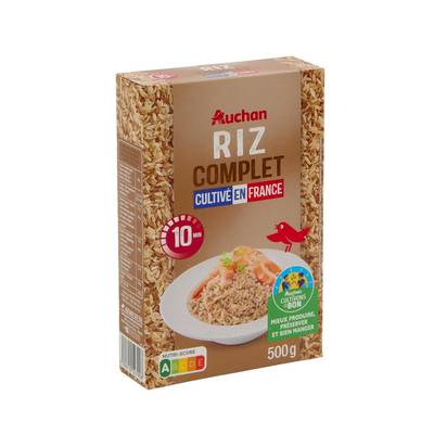 Auchan Riz complet cultivé en France en vrac, 500g
