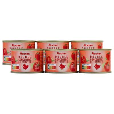 Auchan Double concentré de tomates en conserve, Lot de 2x3x70g