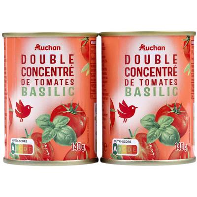 Auchan Double concentré de tomates basilic en conserve, 2x140g
