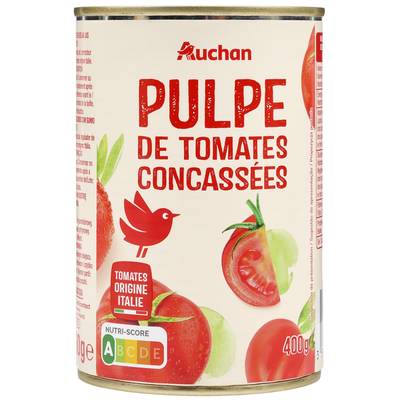 Auchan Pulpe de tomates concassées en conserve, 400g
