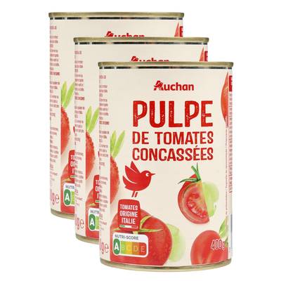 Auchan Pulpe de tomates concassées en conserve, Lot de 3x400g