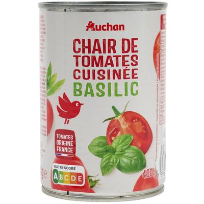 Auchan Chair de tomates cuisinée au basilic en conserve, 400g