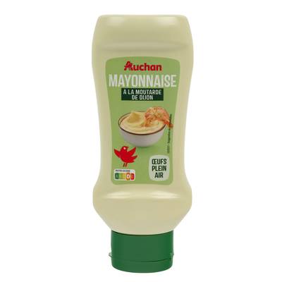 Auchan Mayonnaise à la moutarde de Dijon et oeufs de plein air en Flacon Souple Squeeze Top Down, 425g