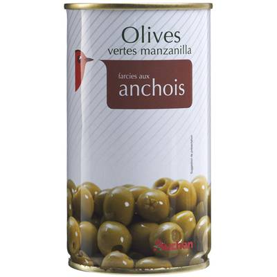 Auchan Olives vertes Manzanilla farcies aux anchois en conserve, 150g