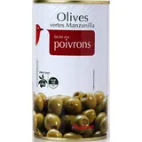Auchan Olives vertes Manzanilla farcies aux poivrons en conserve, 150g