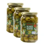 Auchan Olives vertes dénoyautées en bocal, Lot de 3x160g