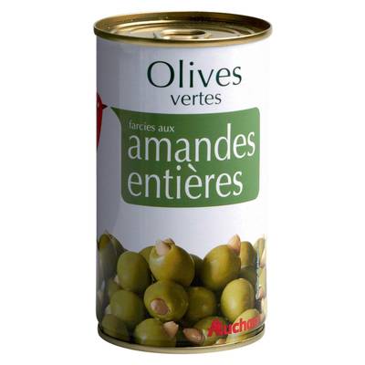 Auchan Olives vertes farcies aux amandes entières en conserve, 150g