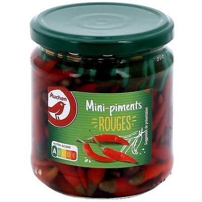 Auchan Mini piments rouges au vinaigre en bocal, 130g