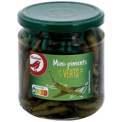 Auchan Mini piments verts au vinaigre en bocal, 130g