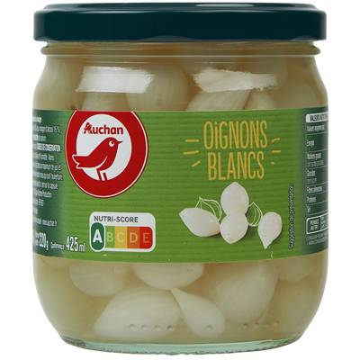 Auchan Oignons blancs au vinaigre en bocal, 220g