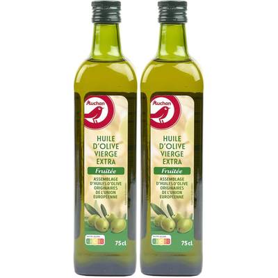 Auchan Huile d'Olive Vierge Extra Fruitée, Lot de 2x75cl