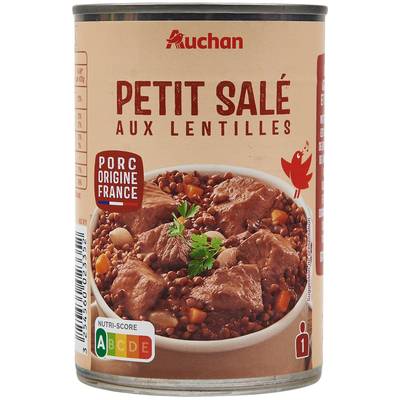 Auchan Petit salé aux lentilles en conserve individuelle, 420g