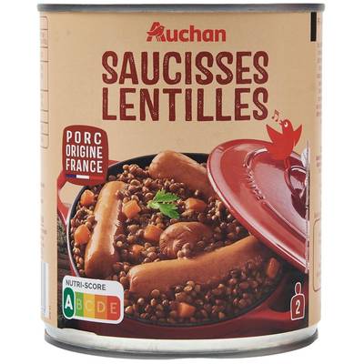 Auchan Saucisse Lentilles en conserve pour 2, 840g