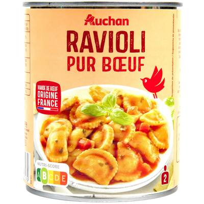 Auchan Ravioli pur boeuf viande bovine origine France en conserve pour 2, 800g