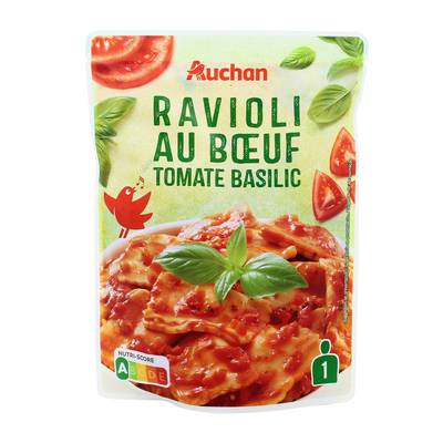 Auchan Ravioli au Boeuf Tomate Basilic en sachet micro-ondable, 250g