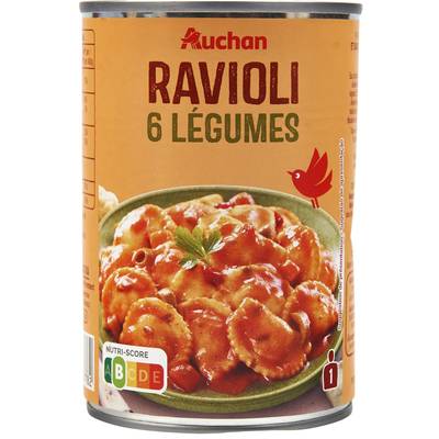 Auchan Ravioli aux 6 légumes en conserve individuelle, 400g