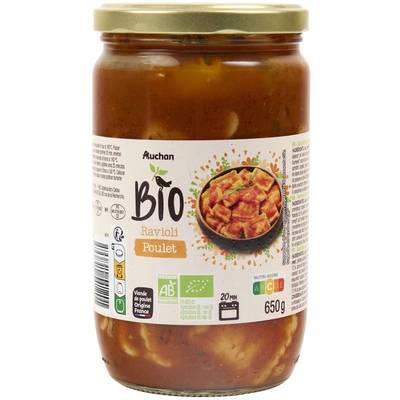 Auchan BIO Ravioli au poulet bio en bocal, 650g