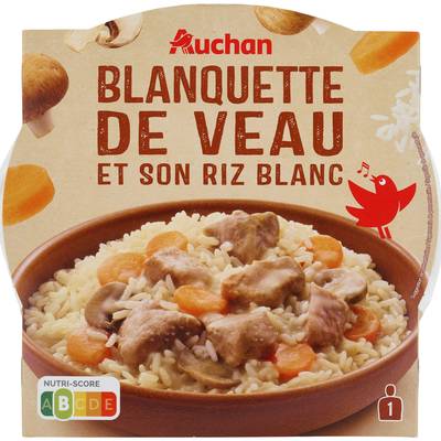 Auchan Blanquette de veau et riz micro-ondes en barquette individuelle micro-ondable, 300g