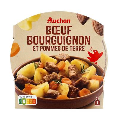 Auchan Boeuf bourguignon et pommes de terre en barquette individuelle micro-ondable, 300g