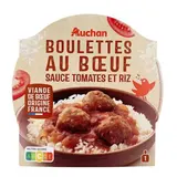 Auchan Boulettes au Boeuf Sauce Tomate et Riz en barquette individuelle micro-ondable, 300g