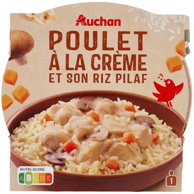 Auchan Poulet à la crème et son riz pilaf en barquette individuelle micro-ondable, 300g