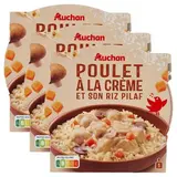 Auchan Poulet à la crème et son riz pilaf en barquette individuelle micro-ondable, Lot de 3x300g
