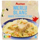 Auchan Merlu blanc sauce citronnée et riz en barquette individuelle micro-ondable, 300g