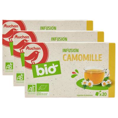 Auchan BIO Infusion camomille bio, Lot de 3x20 sachets