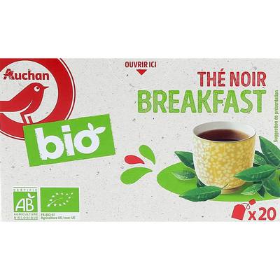 Auchan BIO Thé noir breakfast bio, 20 sachets