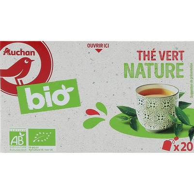 Auchan BIO Thé vert nature bio, 20 sachets