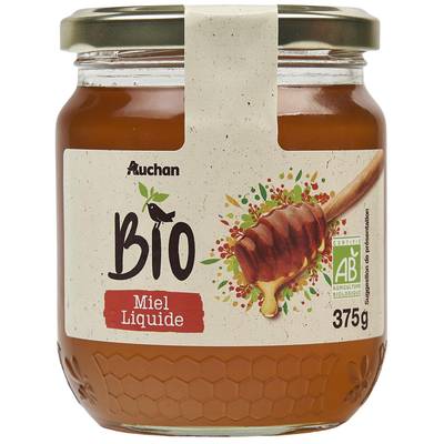Auchan BIO Miel liquide Bio en bocal, 375g