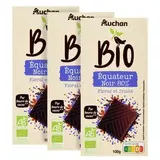 Auchan BIO Tablette de chocolat noir 80% cacao Équateur Bio, Lot de 3x100g