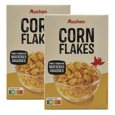 Auchan Corn flakes pétales de maïs, Lot de 2x500g