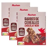 Auchan Barres de céréales au chocolat noir, Lot de 3x6 barres