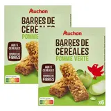 Auchan Barres de céréales à la pomme verte, Lot de 2x6 barres