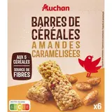 Auchan Barres de céréales aux amandes caramélisées, 6 barres