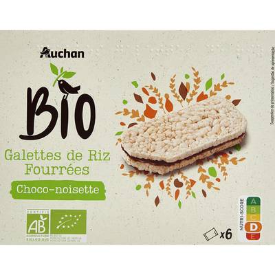Auchan BIO Galettes de riz fourrées au choco-noisette bio, 6 biscuits - 120g