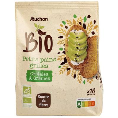 Auchan BIO Petit pains grillés céréales et graines Bio, 225g