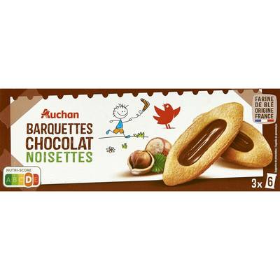 Auchan Biscuits barquettes chocolat-noisettes, 18 biscuits - 120g