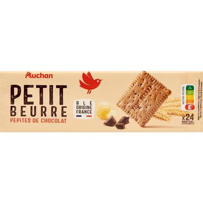 Auchan Biscuits petit beurre aux pépites de chocolat, 24 biscuits - 200g