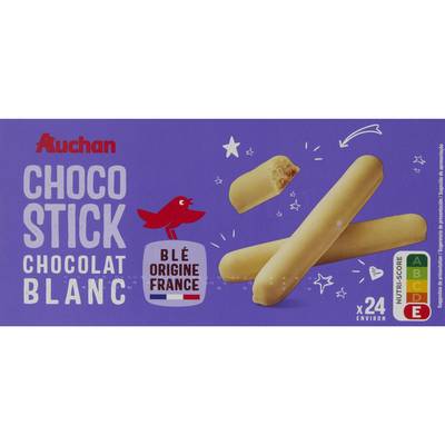 Auchan Bâtonnets nappés de chocolat blanc, 24 biscuits - 150g