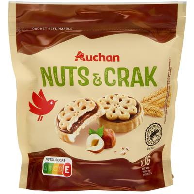 Auchan Mon goûter Biscuits fourrés à la pâte à tartiner noisettes x16, 16 biscuits - 228g